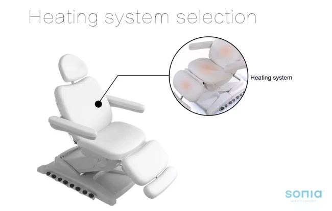 Fotel kosmetyczny SONIA® GIRTA EVO z podgrzewanym materacem, podświetleniem LED i tapicerką medyczną Stamskin Zen